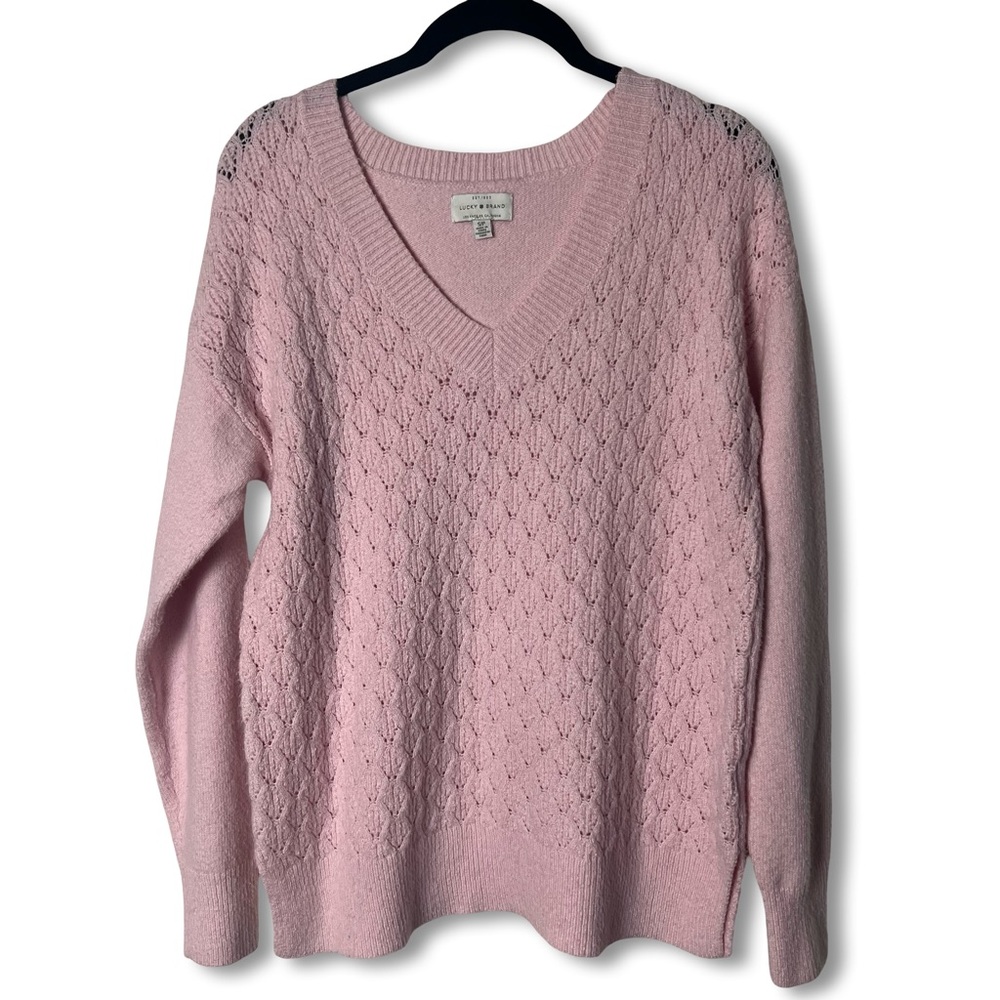 Lucky Brand - Women’s Soft Pink Pointelle Knit V Neck Sweater - Sz. S